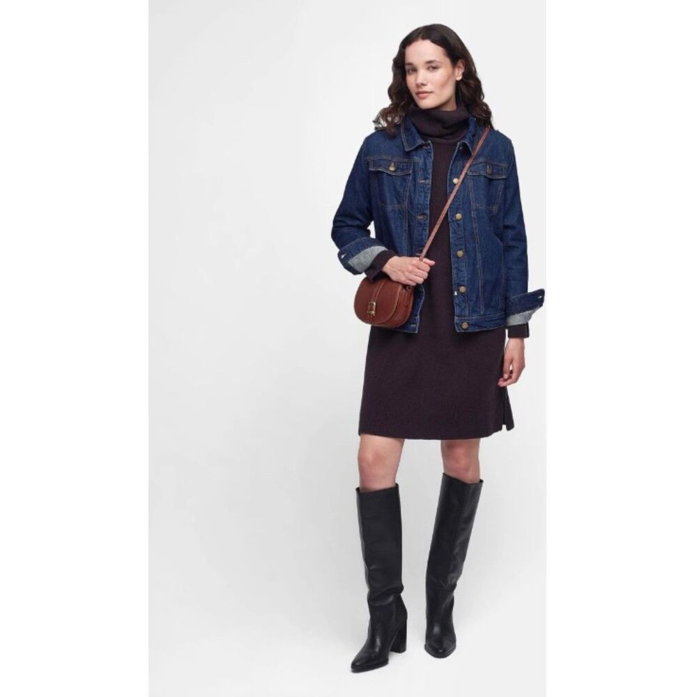 Barbour Womens Stitch Dress in Coffee Bean Brown Size 14 NWT Ribbed